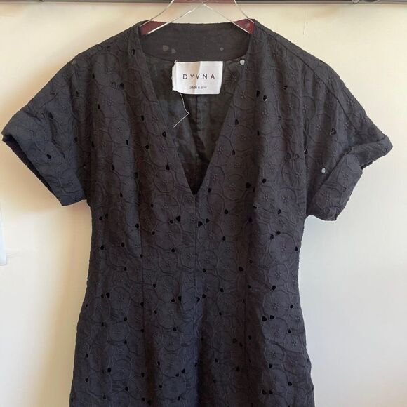 DYVNA Black Eyelet Lace Peplum Midi Dress 10 - Picture 2 of 8